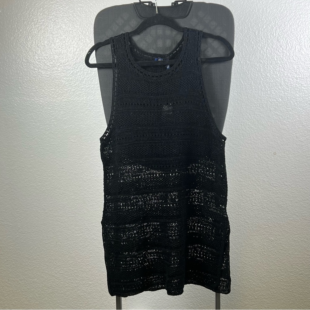 Polo Ralph Lauren Women’s Tunic Top Black Open Knit Crochet Sleeveless Top M
